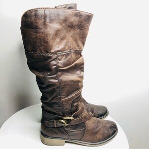 Baretraps Sonja knee mid calf brown leather like zip up boots SZ 10. R2